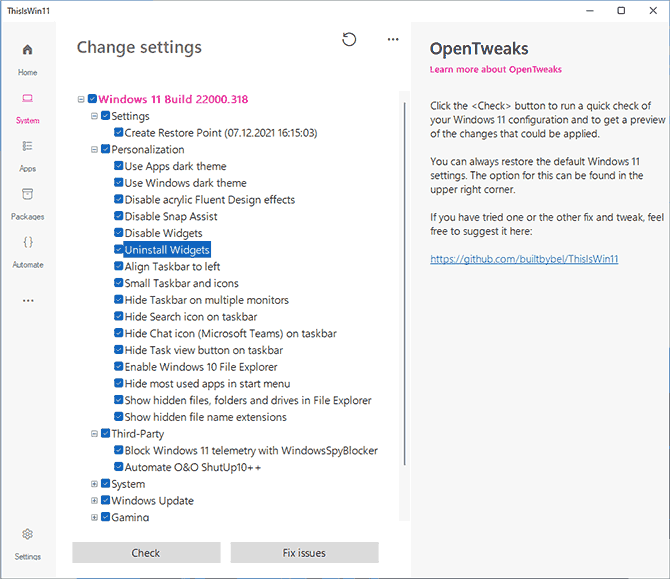 System settings in ThisIsWin11