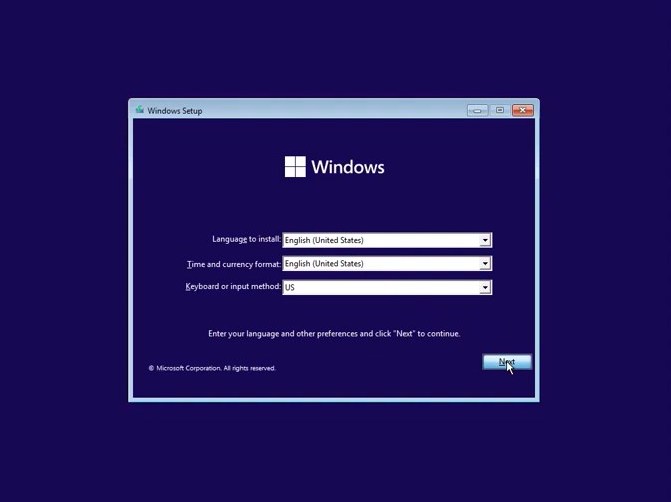 Windows 11 installation starts